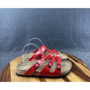Birkenstock Birkis Triple Strap Sandals Patent Leather Havanna Red Size 40 US 9